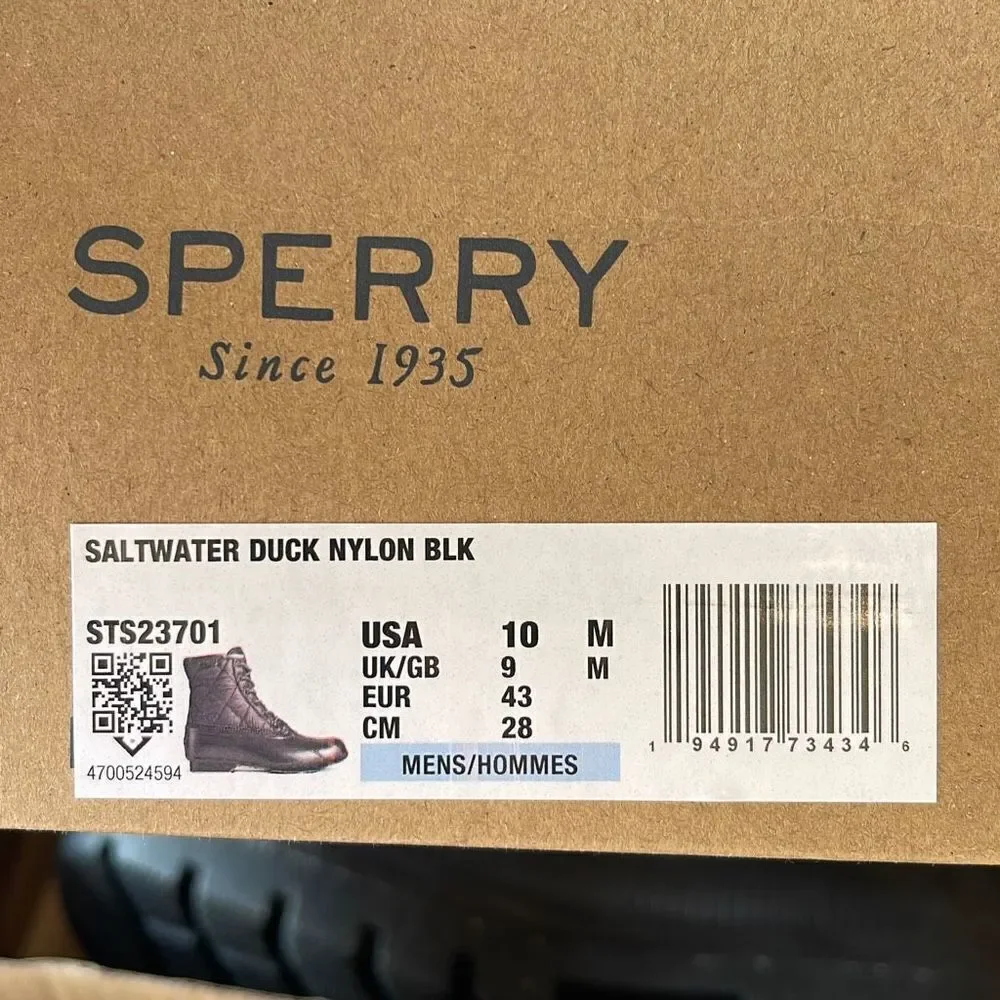 Sperry Mens Snow Boots Chukkas Booties Quilted Saltwater Duck Nylon Black‎ 10